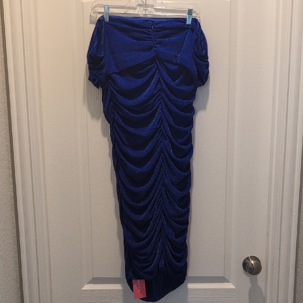 SHEIN Blue Bubble Midi Skirt Ruched Cocktail